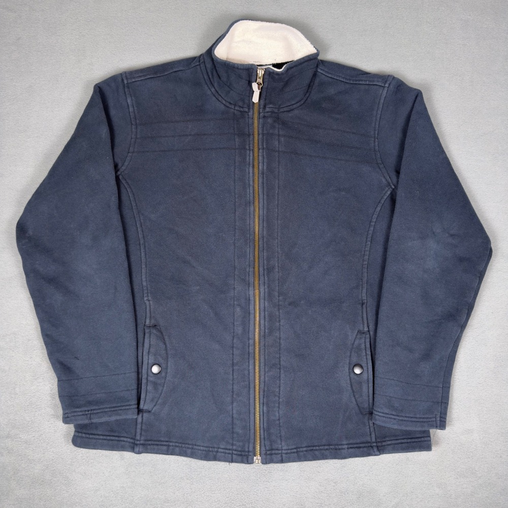 Columbia Womens XL Navy Sherpa Lined Full‎ Zip Jacket Fleece Cotton Mock Neck